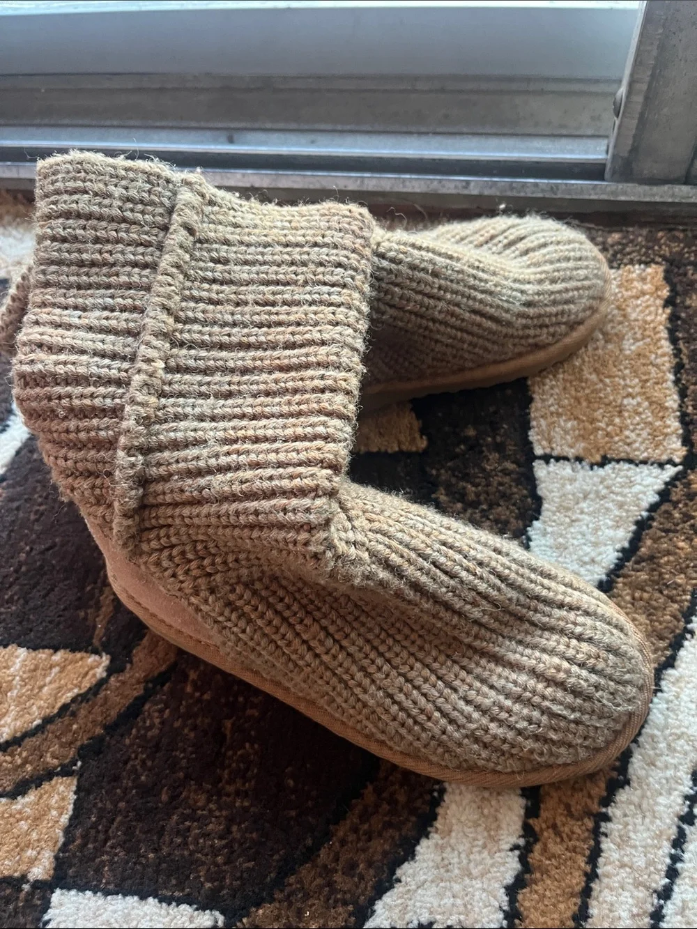 UGG Knit Fold-Over Slipper Boots in Tan